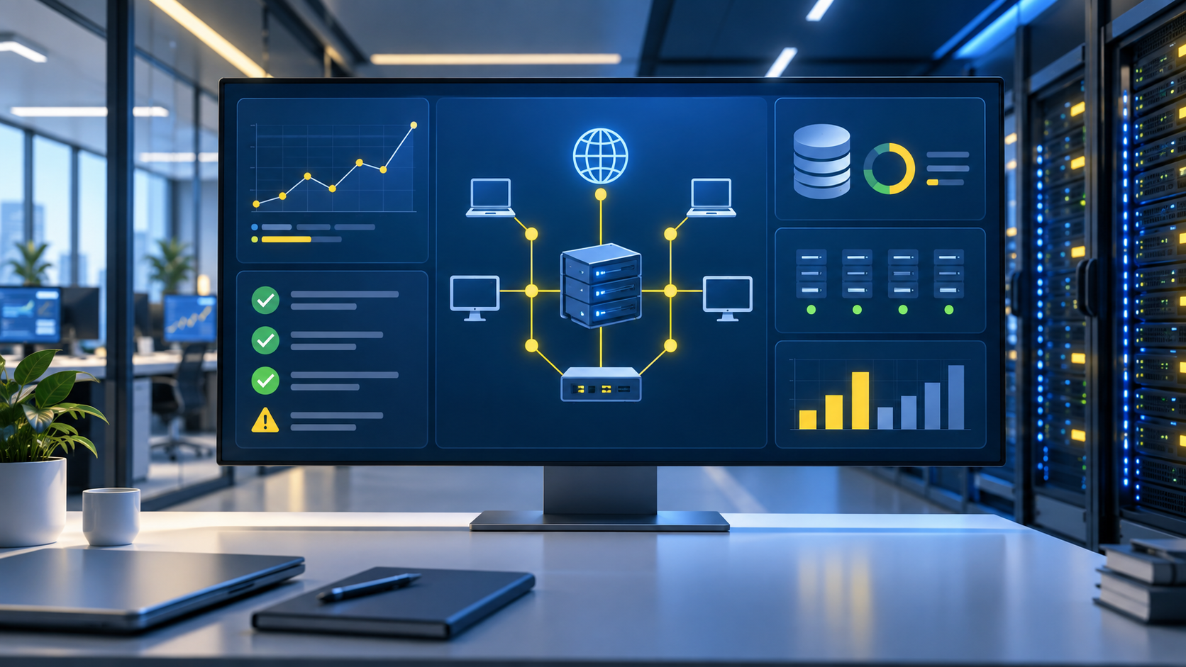audit informatique PME avec tableau de controle reseau et sauvegardes