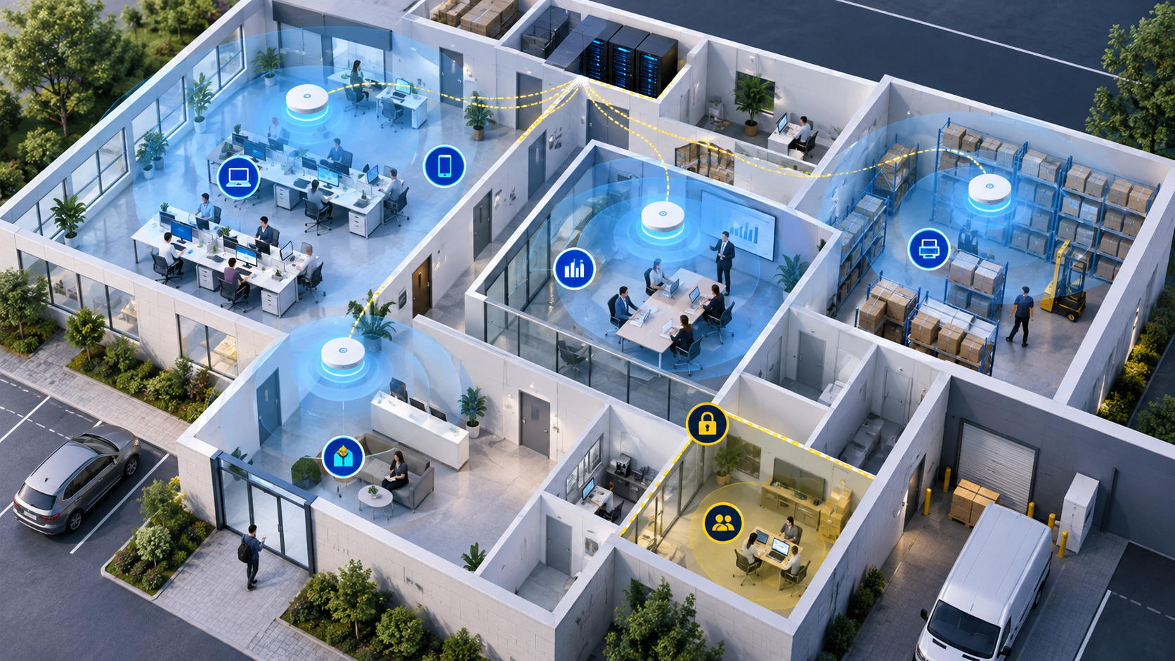 Wi-Fi entreprise PME avec plan de couverture et reseau invite separe
